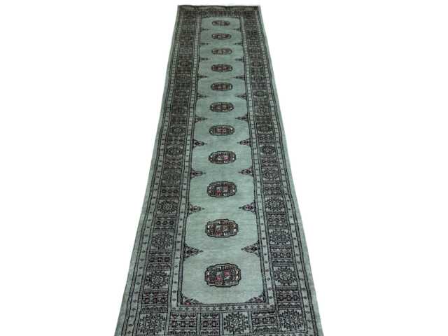 2.6x10 Pistachio Green 3 Ply Handmade Bokhara Runner Rug - Hallway Stairs Carpet, Extra Thick Pile - image 1