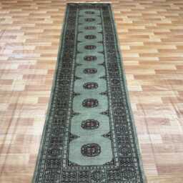 2.6x10 Pistachio Green 3 Ply Handmade Bokhara Runner Rug - Hallway Stairs Carpet, Extra Thick Pile - thumbnail 3