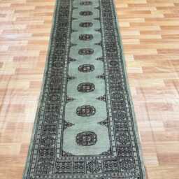 2.6x10 Pistachio Green 3 Ply Handmade Bokhara Runner Rug - Hallway Stairs Carpet, Extra Thick Pile - thumbnail 2