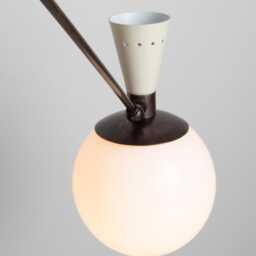 1950S Mid-Century Modern Brass & Opaline Chandelier - Italian Retro Ceiling Lamp - thumbnail 3