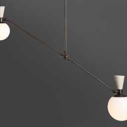 1950S Mid-Century Modern Brass & Opaline Chandelier - Italian Retro Ceiling Lamp - thumbnail 2