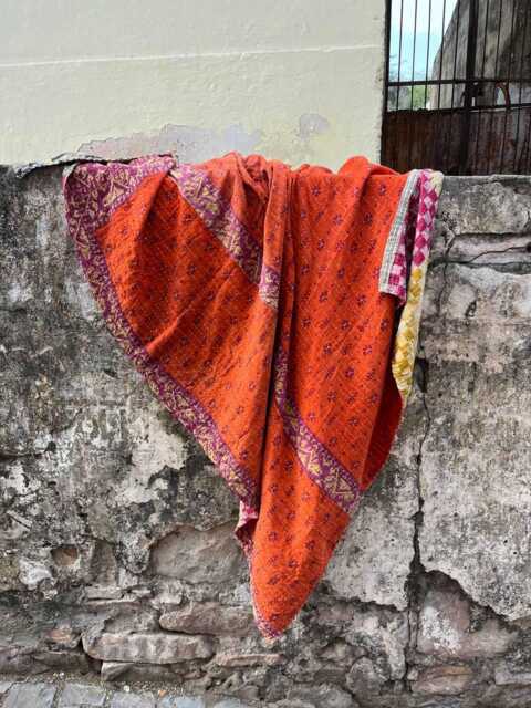 Reversible Indian Kantha Quilt - Vintage Cotton Bed Cover - image 1