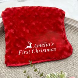 Personalised Embroidered My First Christmas Blanket - Choose From White Or Red Gift - Baby Girl Boy Babyshowernewborn - thumbnail 1