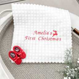 Personalised Embroidered My First Christmas Blanket - Choose From White Or Red Gift - Baby Girl Boy Babyshowernewborn - thumbnail 3