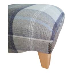 Footstool in Balmoral Oxford Blue Tartan Fabric On Natural Light Solid Wood Legs - thumbnail 2