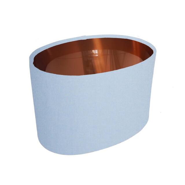 Light Blue Oval Drum Lampshade, Cotton With A Copper Lining - image 1