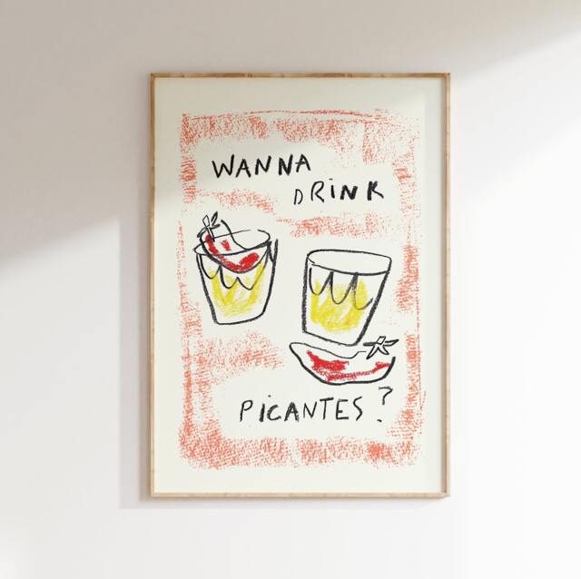 Want To Drink Picante Wall Print? Cocktail Poster, Drinks Art Print - Kitchen House Artwork Aesthetic Poster Download - image 1