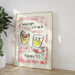 Want To Drink Picante Wall Print? Cocktail Poster, Drinks Art Print - Kitchen House Artwork Aesthetic Poster Download - thumbnail 2