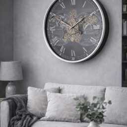 Silver & Black Cog Works Clock With Roman Numerals - thumbnail 4