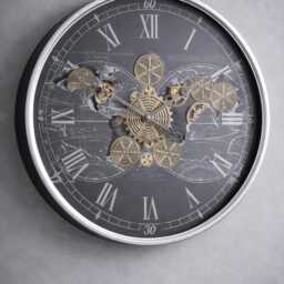 Silver & Black Cog Works Clock With Roman Numerals - thumbnail 3