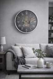 Silver & Black Cog Works Clock With Roman Numerals - thumbnail 1