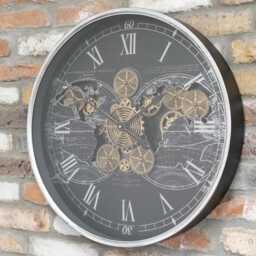 Silver & Black Cog Works Clock With Roman Numerals - thumbnail 2