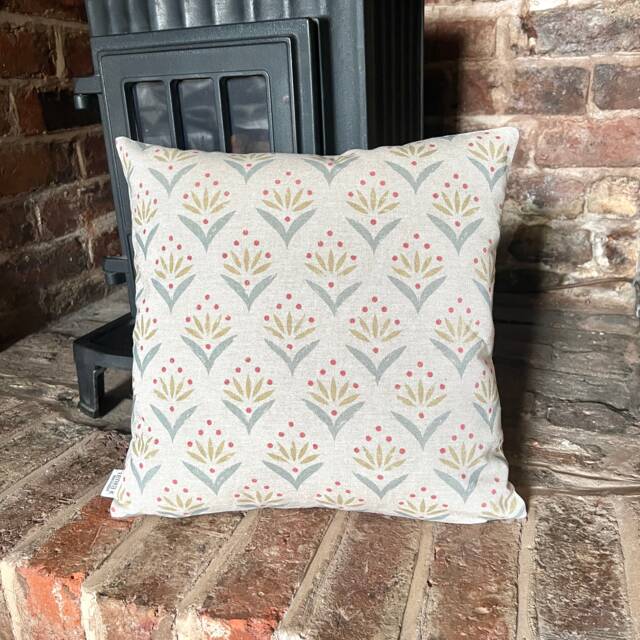 1296. Spray Block Print in Duck Egg - Linen Look, 100% Cotton Cushion Cover, Various Sizes - image 1