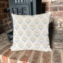 1296. Spray Block Print in Duck Egg - Linen Look, 100% Cotton Cushion Cover, Various Sizes - thumbnail 1