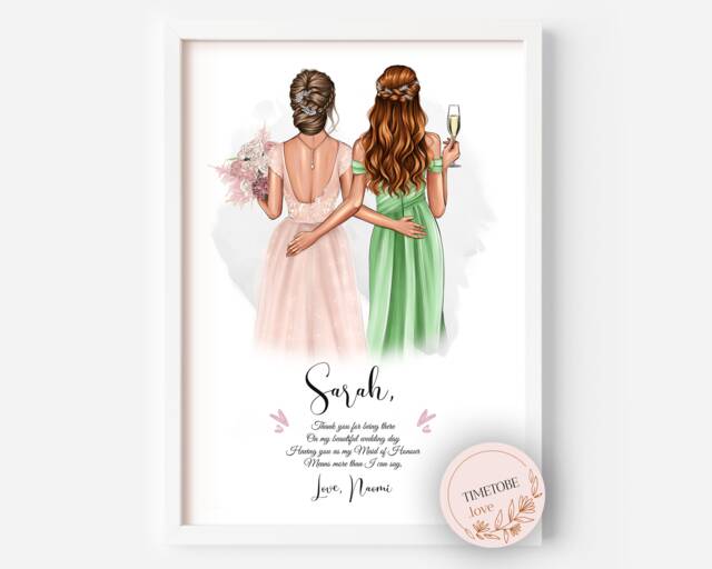 Bridesmaid Gift, Thank You Bridesmaid, Personalised Gifts, Wedding Keepsake, Maid Of Honour Plaque, Print - image 1