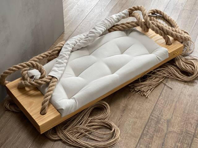 Light Oak Swing With Cream Cushion Indoor/Outdoor Kids & Adults - image 1