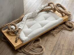 Light Oak Swing With Cream Cushion Indoor/Outdoor Kids & Adults - thumbnail 1