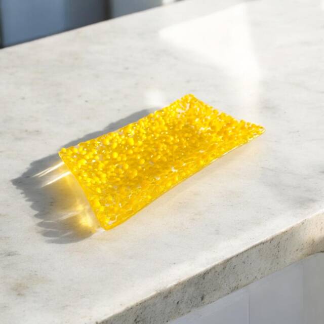 Fused Glass Yellow Soap Dish - image 1