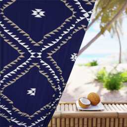 Blackout Window Curtains, Southwestern Geometric, Navy White Beige, One Piece Panel, Boho Rustic Cabin Decor, Desert Vibes - thumbnail 4