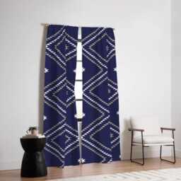 Blackout Window Curtains, Southwestern Geometric, Navy White Beige, One Piece Panel, Boho Rustic Cabin Decor, Desert Vibes - thumbnail 1