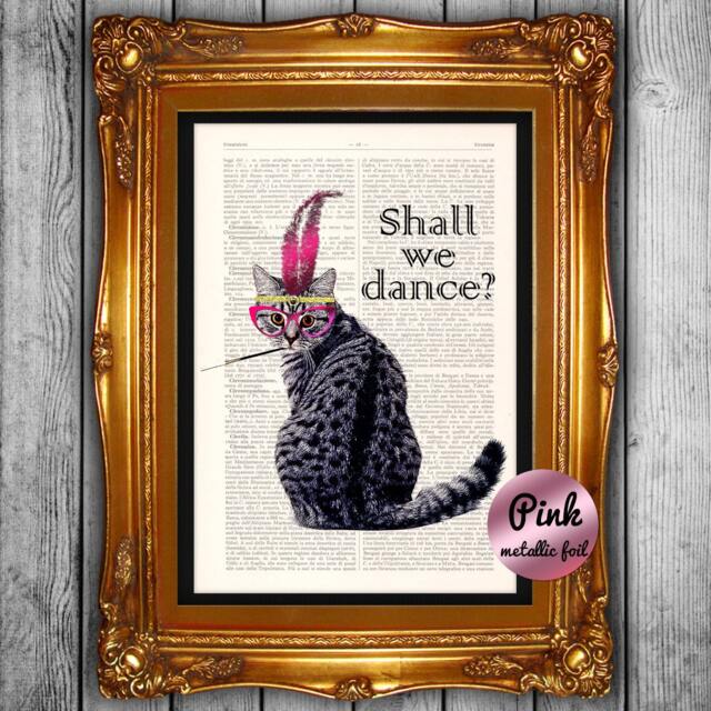 Girlfriend Gift, Gift For Her, 1st Anniversary, Dictionary Art Print, Wife Valentines Day, Home Decor, Wall Art, Pink Glasses Cat 17