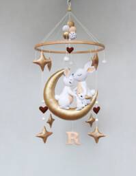 Baby Mobile With Bunnies - Mobile Baby For Girl Or Boy Nursery Rabbits Crib Gender Neutral Hanging Gold - thumbnail 1