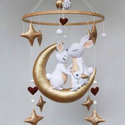Baby Mobile With Bunnies - Mobile Baby For Girl Or Boy Nursery Rabbits Crib Gender Neutral Hanging Gold - thumbnail 3