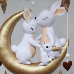 Baby Mobile With Bunnies - Mobile Baby For Girl Or Boy Nursery Rabbits Crib Gender Neutral Hanging Gold - thumbnail 2
