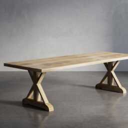 Solid Oak Dining Table With Wooden Farmhouse Legs - Durable Hardwood 028