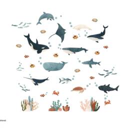 Ocean Friends Scene Wall Sticker Pack, Underwater Decals, Whale Stickers For Walls, Themed Room - thumbnail 2