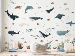 Ocean Friends Scene Wall Sticker Pack, Underwater Decals, Whale Stickers For Walls, Themed Room - thumbnail 1