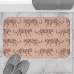 Plush Bath Mat, Leopard Parade, Sable Red Blush Pink, Jungle Cats, Safari Decor, Bathroom Rug, Animal Print Home Kids Room, Cheetah