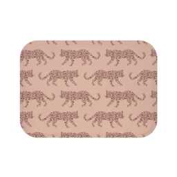 Plush Bath Mat, Leopard Parade, Sable Red Blush Pink, Jungle Cats, Safari Decor, Bathroom Rug, Animal Print Home Kids Room, Cheetah - thumbnail 2