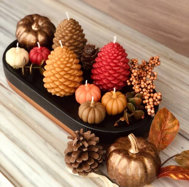 Fall Candles - Autumn Candle Pine Cone Pumpkin Thanksgiving - image 1