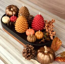 Fall Candles - Autumn Candle Pine Cone Pumpkin Thanksgiving
