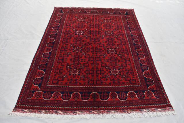 Handmade Red Afghan Wool Rug 5x7 Oriental Bukhara Design - image 1