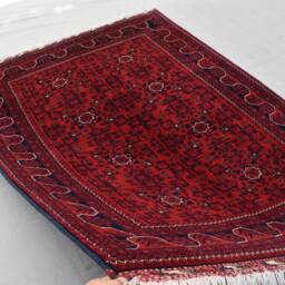 Handmade Red Afghan Wool Rug 5x7 Oriental Bukhara Design - thumbnail 3