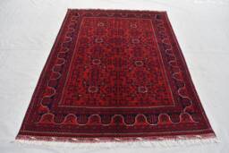 Handmade Red Afghan Wool Rug 5x7 Oriental Bukhara Design - thumbnail 1
