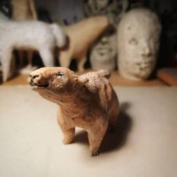 Small Light Orange Dotted Dog/Unique Animal Ceramic Sculpture - thumbnail 3