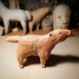 Small Light Orange Dotted Dog/Unique Animal Ceramic Sculpture - thumbnail 2