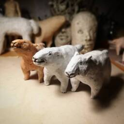 Small Light Orange Dotted Dog/Unique Animal Ceramic Sculpture - thumbnail 4