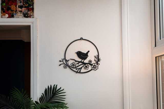 Wendy The Wren Steel Wall Art - Garden Bird With Flowers - image 1