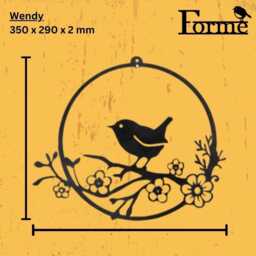 Wendy The Wren Steel Wall Art - Garden Bird With Flowers - thumbnail 2