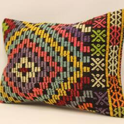 Vintage Turkish Kilim Pillow Cover 14x20, Wool Art Deco Cushion - thumbnail 3