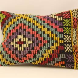 Vintage Turkish Kilim Pillow Cover 14x20, Wool Art Deco Cushion - thumbnail 2