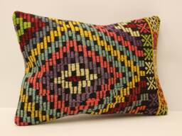 Vintage Turkish Kilim Pillow Cover 14x20, Wool Art Deco Cushion - thumbnail 1