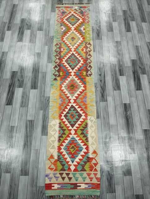 Classic Runner Rug, Handmade Artisan Afghan Turkish Scandinavian Navajo Bohemian Wool Flatweave Multicolour Kilim Rug 205x61 cm - image 1