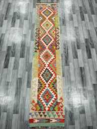 Classic Runner Rug, Handmade Artisan Afghan Turkish Scandinavian Navajo Bohemian Wool Flatweave Multicolour Kilim Rug 205x61 cm - thumbnail 1