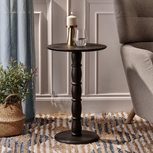 "Classic Black Round Side Table From Mango Wood " - image 1