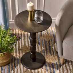 "Classic Black Round Side Table From Mango Wood " - thumbnail 3